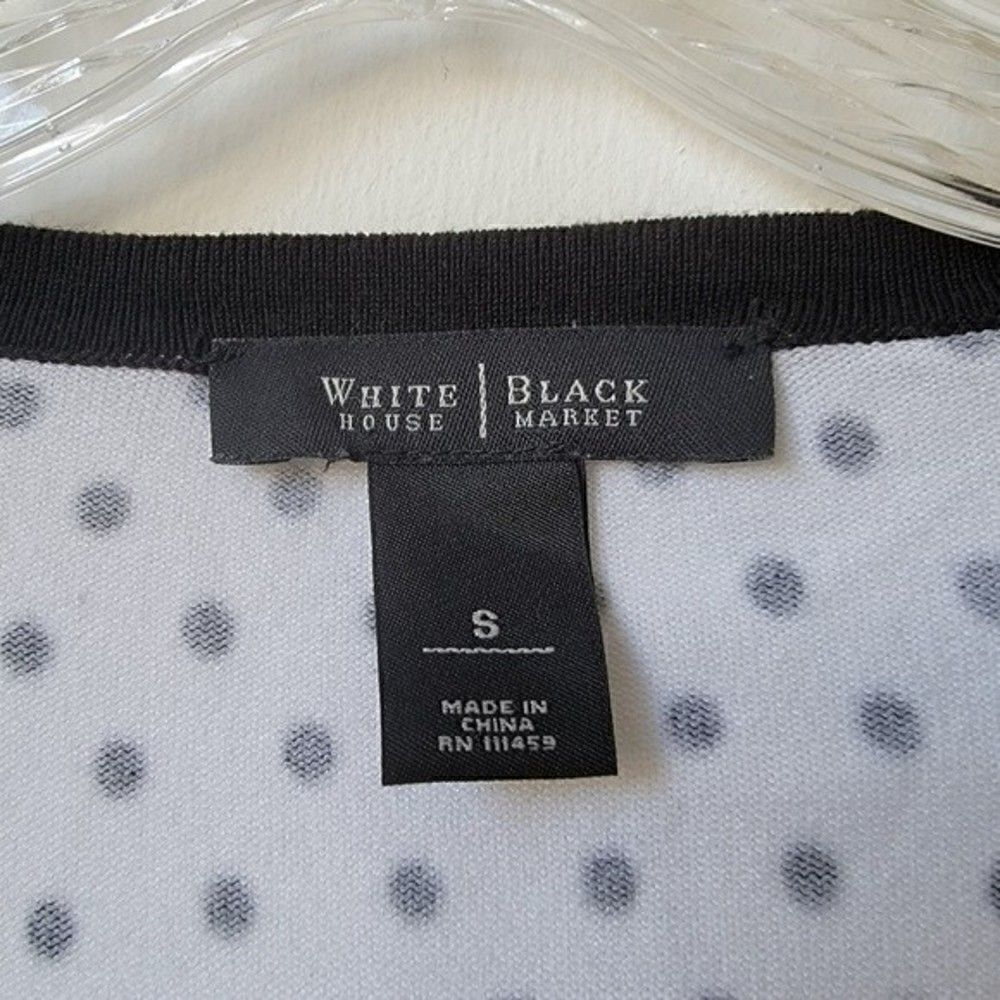 WHITE House Black Market Polka Dot Print Black White 3/4 Sleeve Cardigan Small - Picture 3 of 9